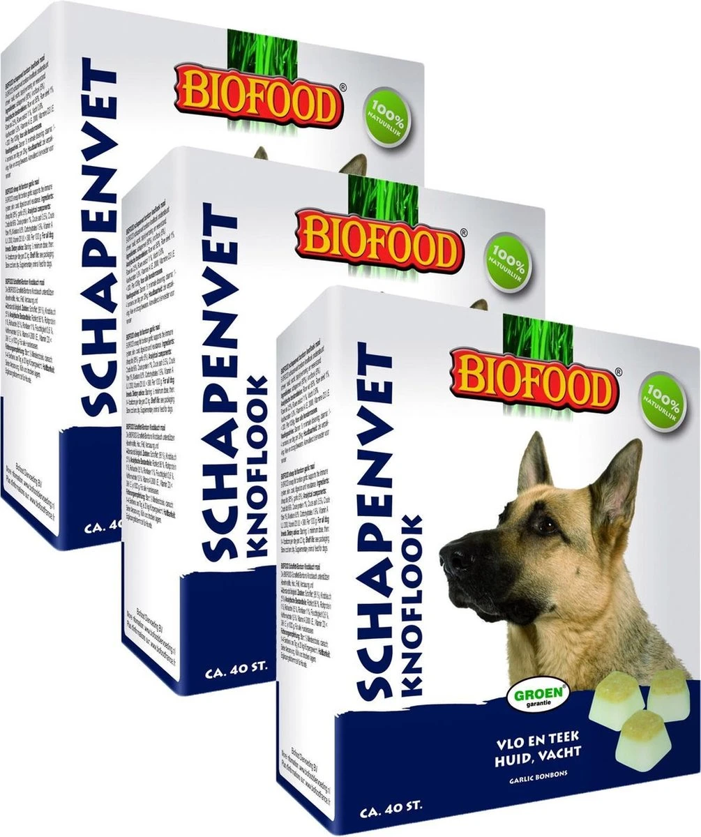 Biofood Schapenvetbonbons Met Knoflook - Hond - Voedingssupplement - 3 X 40 Bonbons 4 Biofood Schapenvetbonbons Met Knoflook - Hond - Voedingssupplement - 3 X 40 Bonbons - Afbeelding 2