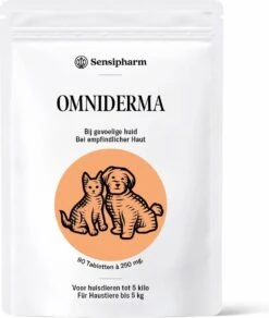 Sensipharm Omniderma Voor Kat, Hondje, Cavia, Konijn - Voedingssupplement Voor Huid En Vacht, Bij Jeuk, Eczeem & Hotspot - 90 Tabletten à 250 Mg