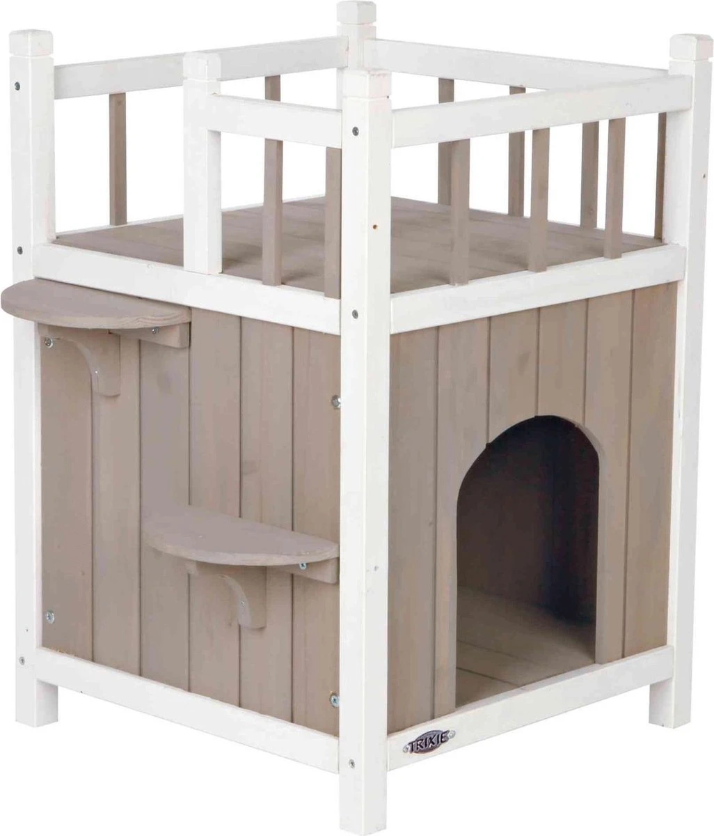 Trixie Kattenhuis Cat's Home Met Balkon Grijs / Wit - 45X65X45 CM 3 Trixie Kattenhuis Cat's Home Met Balkon Grijs / Wit - 45X65X45 CM