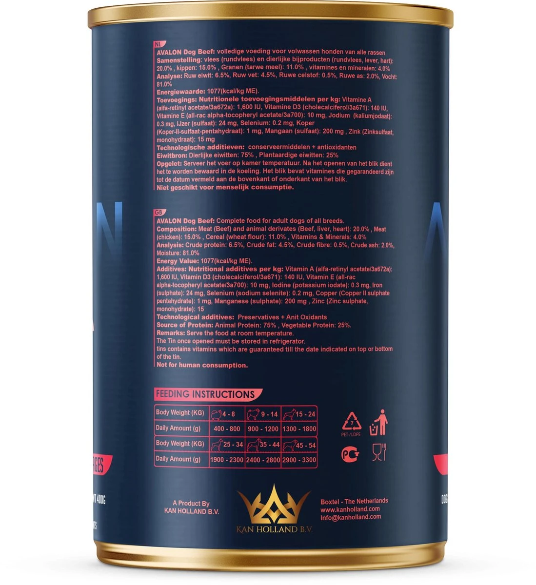 Avalon Petfood Dog Beef - Hondenvoer - 12 X 410g 4 Avalon Petfood Dog Beef - Hondenvoer - 12 X 410g - Afbeelding 2