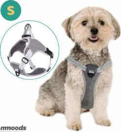 Mmoods Hondentuigje Grijs - Anti-Trek Tuig Voor Puppy's - Hondenharnas Voor Kleine Honden - Reflecterende Halsband Hond - Hondenhalsband Maat S
