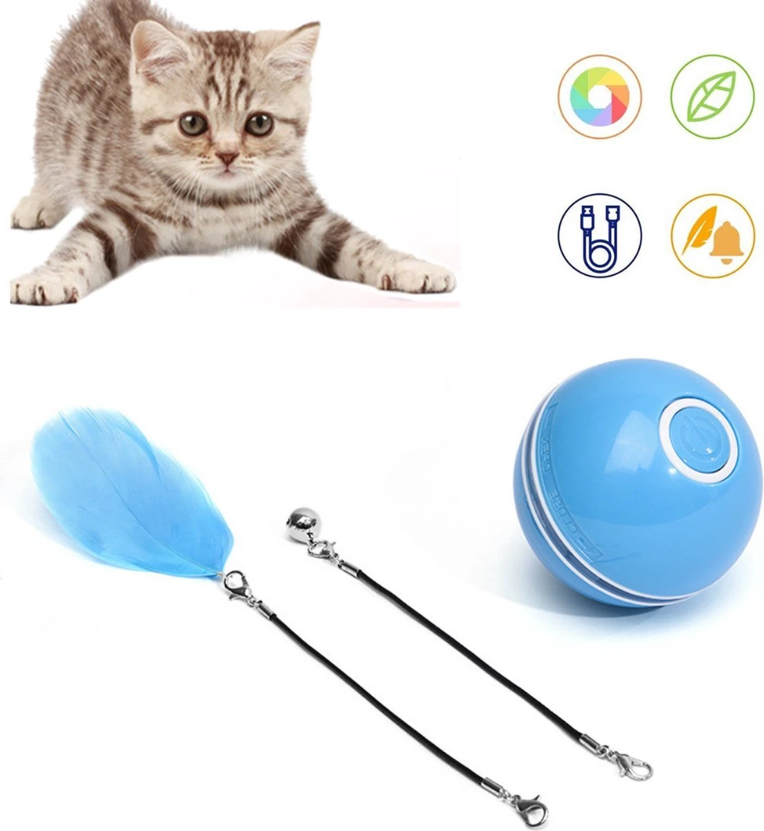 Otiume Elektrische Speelbal - Slimme Interactieve Zelfrollende Bal - Speelgoed Voor Katten - Kattenspeelgoed - Blauw 4 Otiume Elektrische Speelbal - Slimme Interactieve Zelfrollende Bal - Speelgoed Voor Katten - Kattenspeelgoed - Blauw - Afbeelding 2
