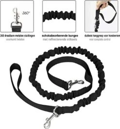 Looplijn Met Heupriem Hands Free - Hondenriem - Reflecterende Hardloopband -Elastische Leiband - Heuptas En Flessenhouder - Zwart - 150 Cm Tot 210 Cm -Huisdier Verkoop 1115x1200