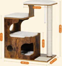 Songmics Zaza Home Luxe Houten Krabpaal 86 Cm, Middelgrote Katten Klimboom Met 3 Ligvlakken En Holten Vintage Bruin-wit -Huisdier Verkoop 1119x1200 4