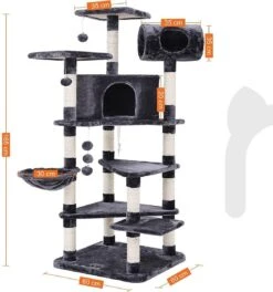 XXL Luxe Katten Krappaal Met Hangmat & Kattenhuisjes - Activity Center - Grote Krappaal Klimpaal - 165 CM Hoog - Grijs/Zwart -Huisdier Verkoop 1122x1200 7