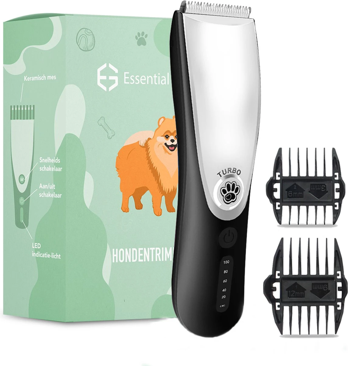 Essential Goods Professionele Hondentondeuse – Hondentrimmer - Draadloos – Opzet Kammen – Dik/Dunne Vacht - Honden/Katten - Zwart/Zilver 3 Essential Goods Professionele Hondentondeuse – Hondentrimmer - Draadloos – Opzet Kammen – Dik/Dunne Vacht - Honden/Katten - Zwart/Zilver