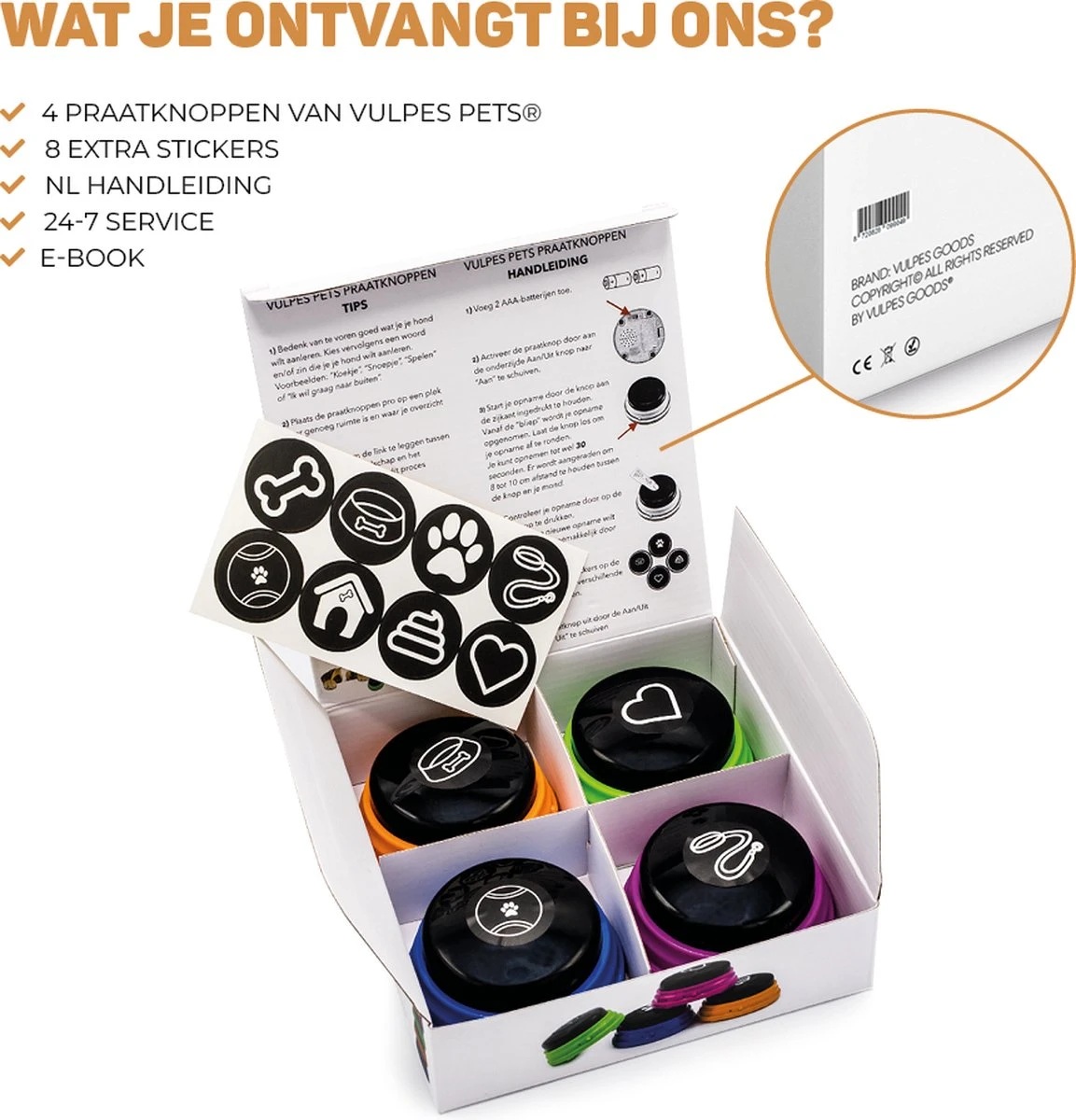 Vulpes Pets® PRO Praatknop Voor Honden - Dogbuttons - Laat Uw Huisdier Spreken - Hondenspeelgoed - Honden Training - Incl. E-Book & Trainingsstickers 7 Vulpes Pets® PRO Praatknop Voor Honden - Dogbuttons - Laat Uw Huisdier Spreken - Hondenspeelgoed - Honden Training - Incl. E-Book & Trainingsstickers - Afbeelding 5