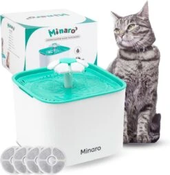 Minaro - Drinkfontein Kat - Drinkfontein Hond & Kat - Inclusief 4 Filters - Kattenfontein - Ultra Stil - Geruisloos - 2.5 Liter - Drinkbak Voor Dieren - Wit & Blauw