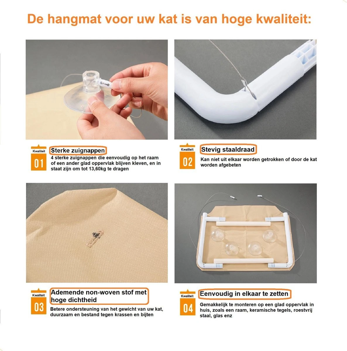 Merkloos Kattenhangmat Voor Raam - Hangmat Kat - Kattenmat - Kattenmand Raam - Kattenmand - Kattenspeeltjes - Beige - Voor Grote & Kleine Katten - Tot 20 KG 8 Merkloos Kattenhangmat Voor Raam - Hangmat Kat - Kattenmat - Kattenmand Raam - Kattenmand - Kattenspeeltjes - Beige - Voor Grote & Kleine Katten - Tot 20 KG - Afbeelding 6