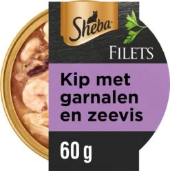 Sheba Filets - Katten Natvoer Saus - Garnaal, Oceaanvis, Kip - 16x60g