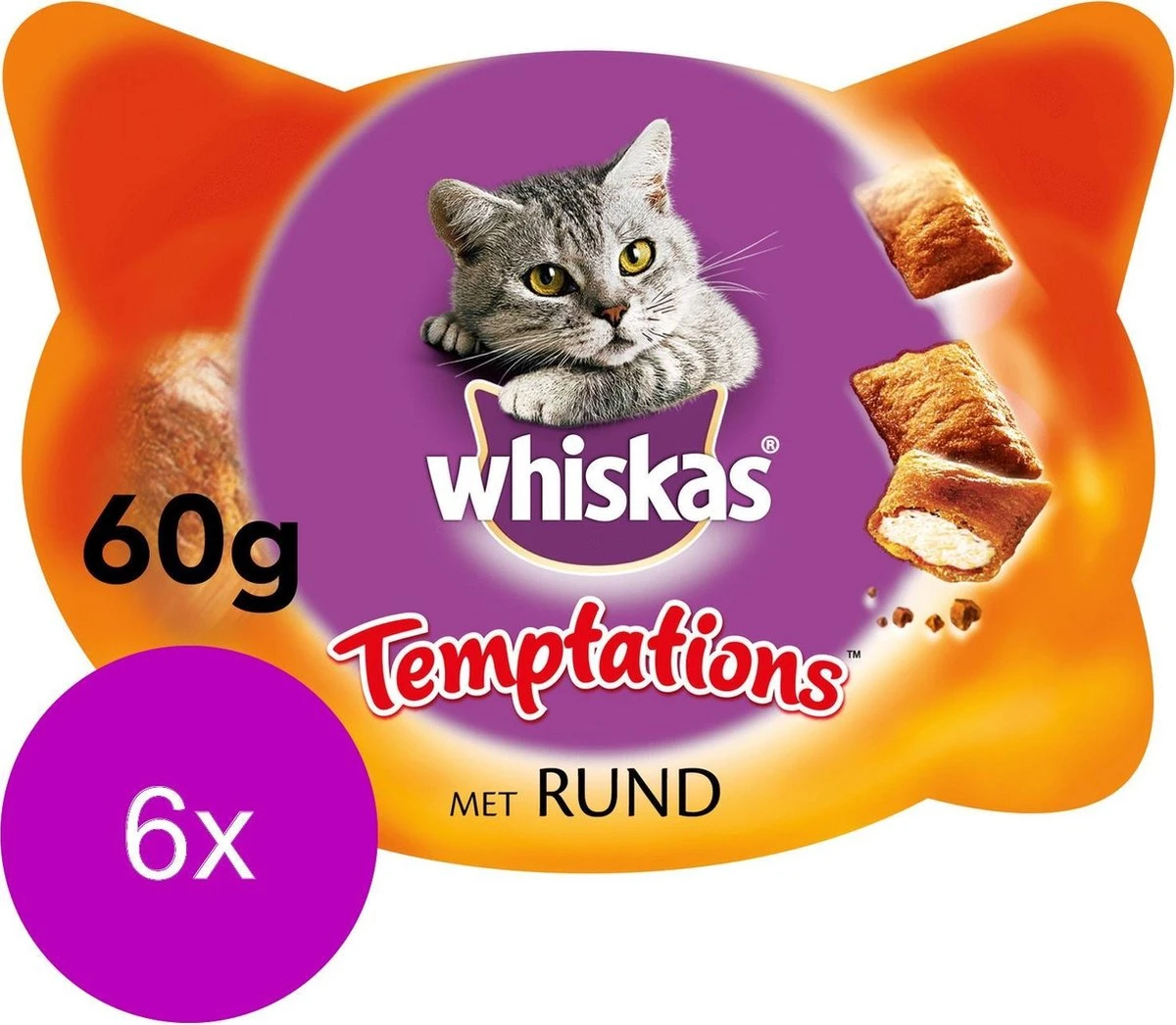 Whiskas Temptations 60 G - Kattensnack - 6 X Rund&Vlees 4 Whiskas Temptations 60 G - Kattensnack - 6 X Rund&Vlees - Afbeelding 2