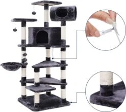 XXL Luxe Katten Krappaal Met Hangmat & Kattenhuisjes - Activity Center - Grote Krappaal Klimpaal - 165 CM Hoog - Grijs/Zwart -Huisdier Verkoop 1200x1057 10