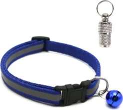Merkloos Kattenhalsband Met Adreskoker En Belletje - Reflecterend - Verstelbaar - 19 / 32 Cm - Halsband Kat - Kattenbandje - Cat - Kitten - Katten Halsband - Donker Blauw