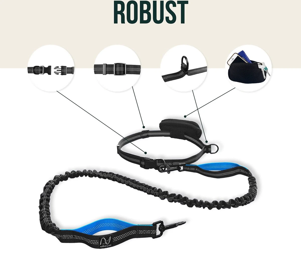 Happilax Joggingriem Voor Honden, Elastische En Reflecterende Hondenriem Voor Joggen Met Buikband, 100-160 Cm 4 Happilax Joggingriem Voor Honden, Elastische En Reflecterende Hondenriem Voor Joggen Met Buikband, 100-160 Cm - Afbeelding 2