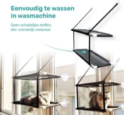 Raamhangmat - Dubbellaags - Met Zuignappen - 20kg Draag Gewicht - Kattenhangmat - Hangmat Kat - Kattenbed - Kattenkussen - Kattenbank - Kattenmand - Raam - Kattenhangmat Raam - Zwart - Radiator -Huisdier Verkoop 1200x1115 9