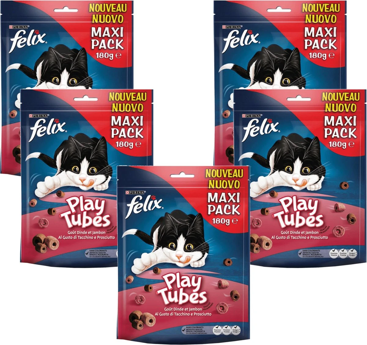 Felix PlayTubes - Kattensnacks Kalkoen & Ham - 5 X 180g 9 Felix PlayTubes - Kattensnacks Kalkoen & Ham - 5 X 180g - Afbeelding 7