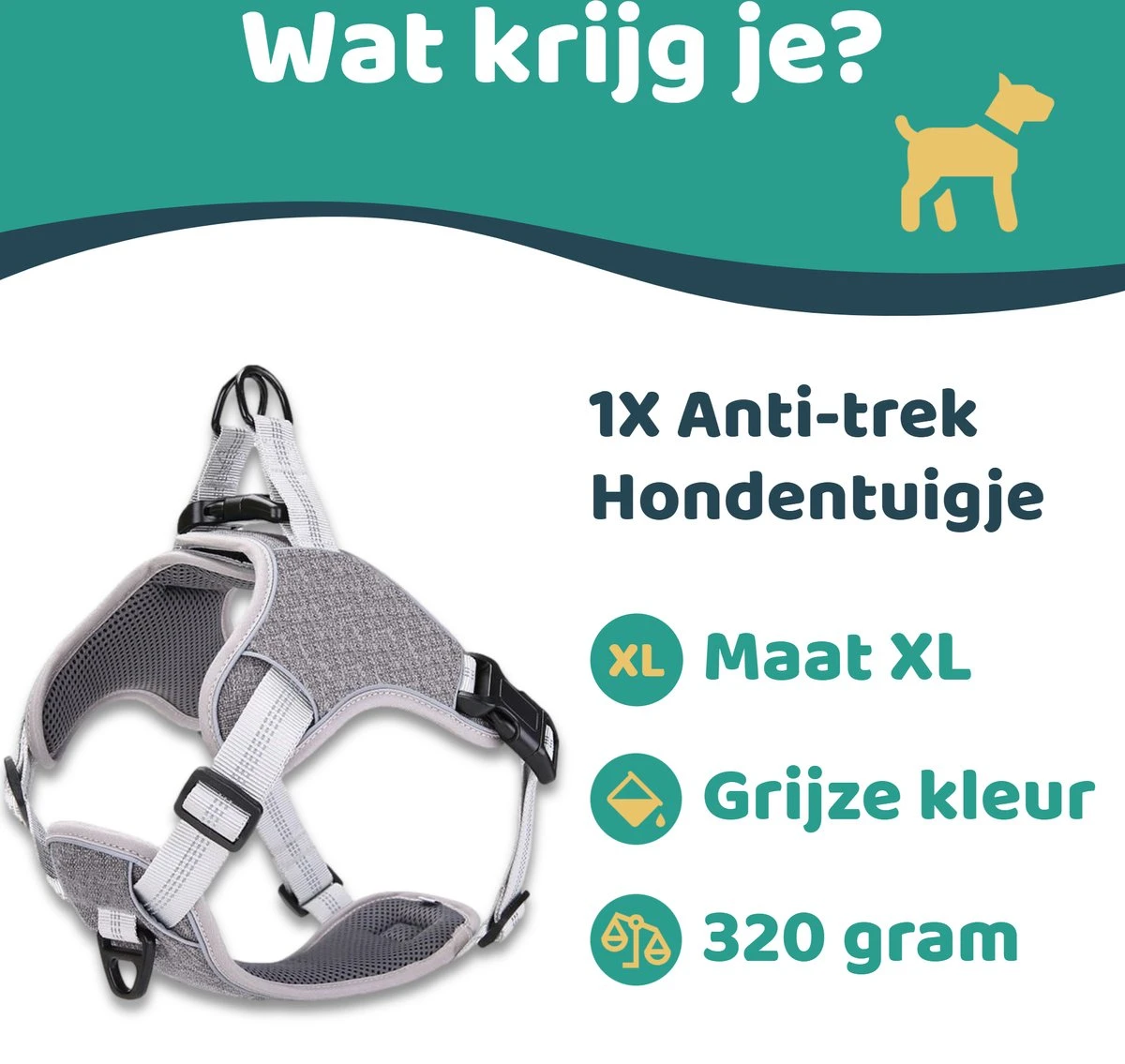 Mmoods Hondentuigje Grijs - Anti-Trek Tuig - Hondenharnas Voor Extra Grote Honden - Reflecterende Halsband Hond - Hondenhalsband Maat XL 10 Mmoods Hondentuigje Grijs - Anti-Trek Tuig - Hondenharnas Voor Extra Grote Honden - Reflecterende Halsband Hond - Hondenhalsband Maat XL - Afbeelding 8