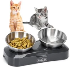 Nobleza Katten Voerbakjes - Ergonomische Dubbele Voerbak - Anti Braak Voerbak Voor Katten - Zwart - Dubbel - RVS