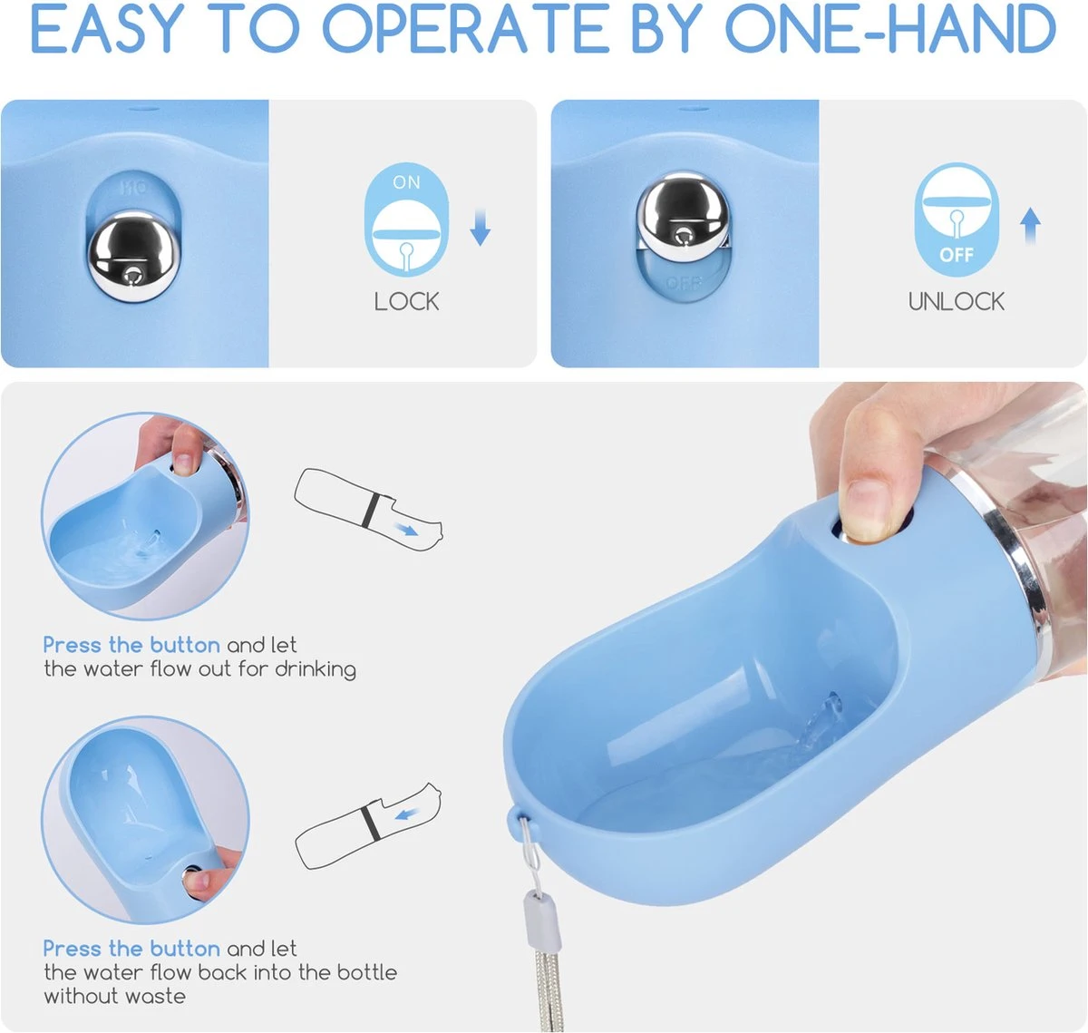 Nobleza 43B4B - Honden Waterfles - 380ml - Honden Bidon - Honden Drinkfles - Blauw 12 Nobleza 43B4B - Honden Waterfles - 380ml - Honden Bidon - Honden Drinkfles - Blauw - Afbeelding 10