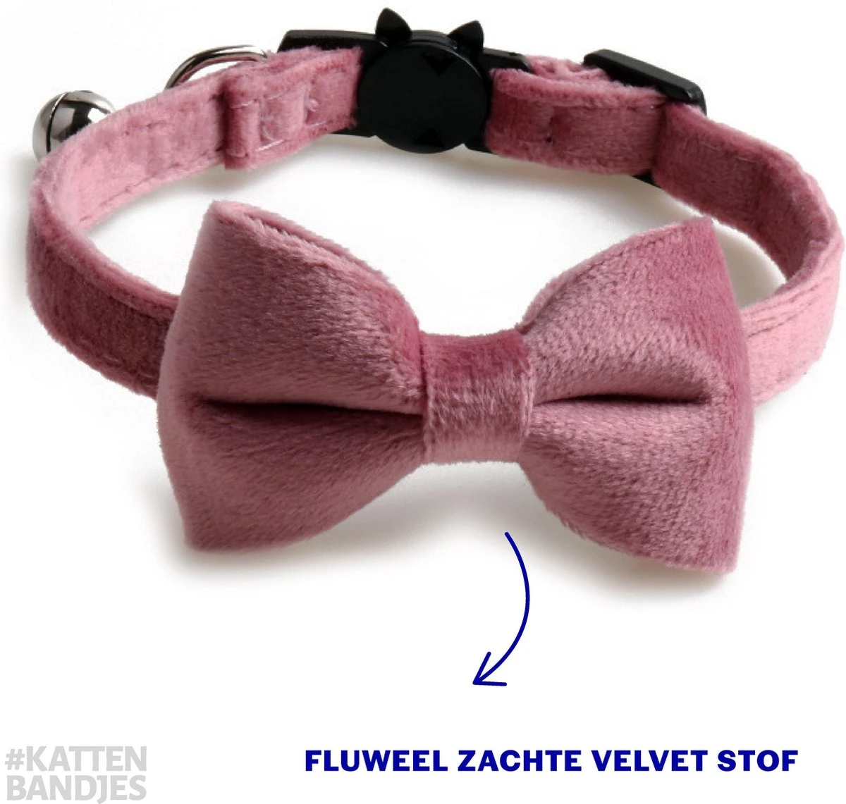 Kattenhalsband Velvet Met Strik | Halsband Kat | Kattenband Velours | Kattenbandje Velvet Met Strik, Veiligheidssluiting En Belletje In Roze 6 Kattenhalsband Velvet Met Strik | Halsband Kat | Kattenband Velours | Kattenbandje Velvet Met Strik, Veiligheidssluiting En Belletje In Roze - Afbeelding 4