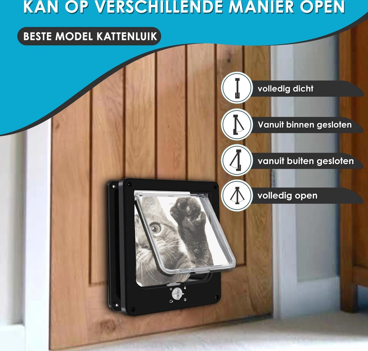 Gluxury Kattenluik Zwart Met Tunnel - 4 Vergrendelingsstanden - Weerbestendig - Binnen En Buiten - Maat L - Nederlandse Handleiding 4 Gluxury Kattenluik Zwart Met Tunnel - 4 Vergrendelingsstanden - Weerbestendig - Binnen En Buiten - Maat L - Nederlandse Handleiding - Afbeelding 2