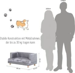 PawHut Hondenbank Huisdierbank Hondenbed Hondenmat Woonkamer PU-leer Kort Pluche Grijs D04-135 -Huisdier Verkoop 1200x1168 16