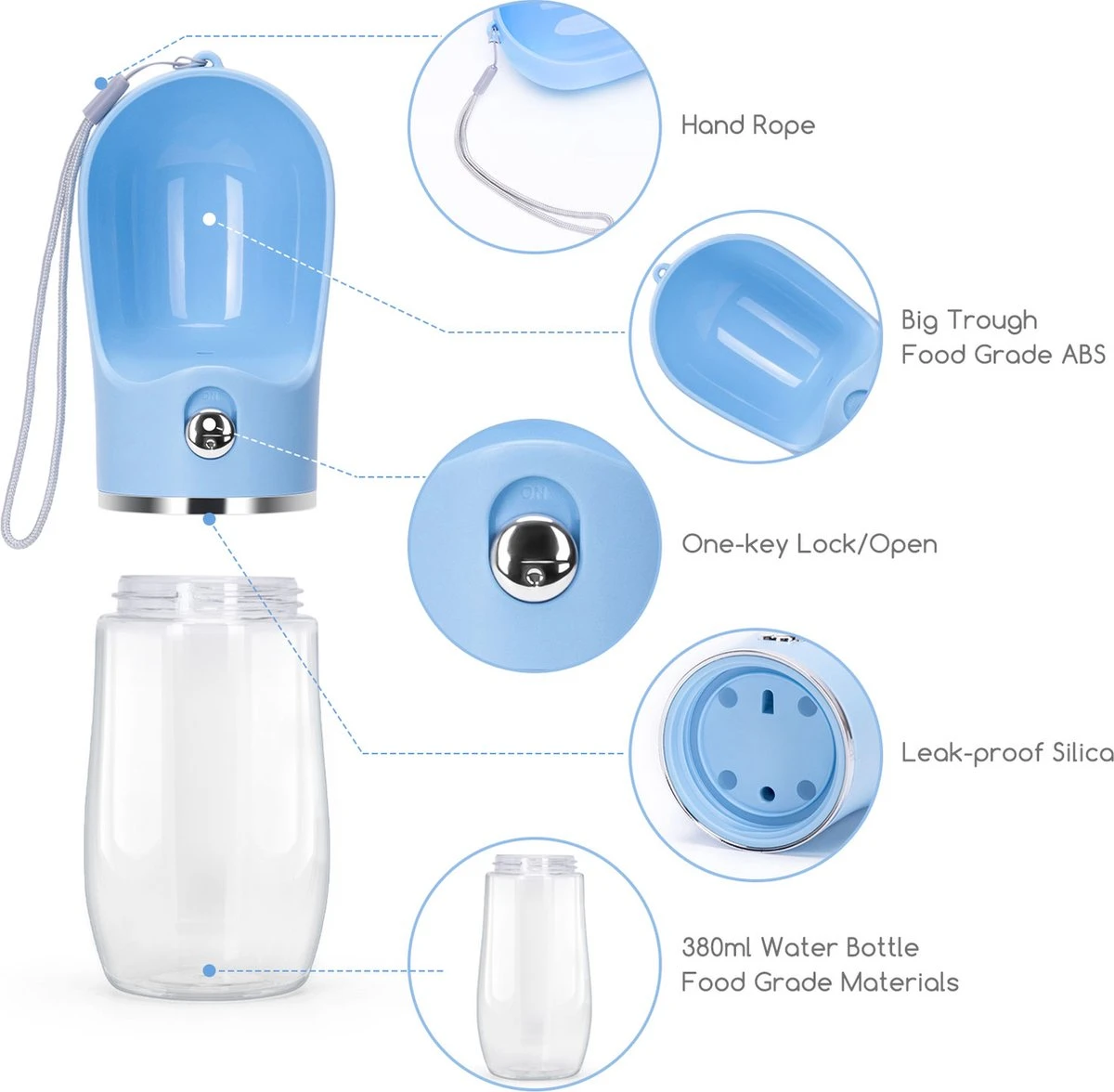 Nobleza 43B4B - Honden Waterfles - 380ml - Honden Bidon - Honden Drinkfles - Blauw 6 Nobleza 43B4B - Honden Waterfles - 380ml - Honden Bidon - Honden Drinkfles - Blauw - Afbeelding 4