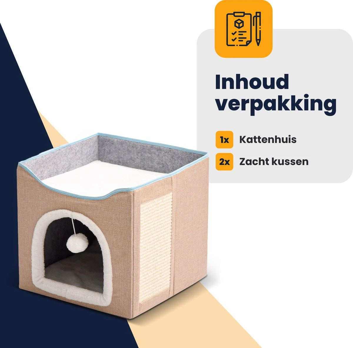 MIRO Katten Huis - Kattenhuizen - Kattenhok - Kattenmand - Dierenhuis - Opvouwbaar - Met Krabmat - Abrikoos 9 MIRO Katten Huis - Kattenhuizen - Kattenhok - Kattenmand - Dierenhuis - Opvouwbaar - Met Krabmat - Abrikoos - Afbeelding 7