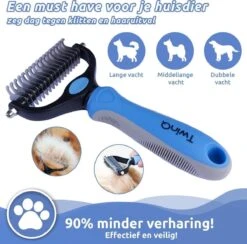 TwinQ Vachtverzorgingsset Hond/kat - Professionele 2-zijdige Ondervacht Kam - Klittenkam Voor Honden En Katten - Verwijderd Klitten En Voorkomt Haaruitval - Incl. Vlooienkam En Tandenborstel -Huisdier Verkoop 1200x1184 5