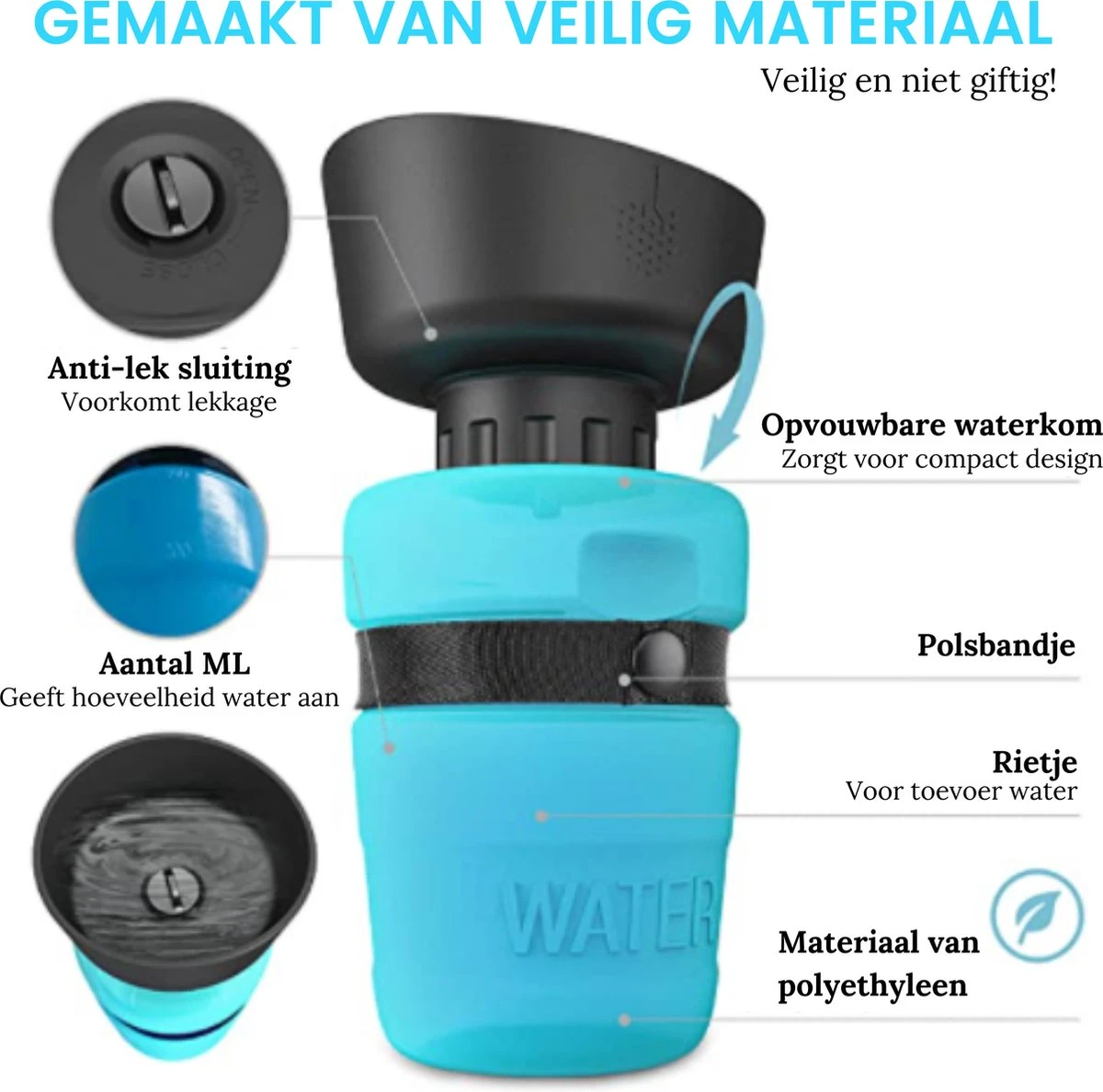 VEDIC® - Honden Drinkfles Blauw - Lekvrije Waterfles - Bidon - BPA Vrij - Voor Onderweg - 520ML 6 VEDIC® - Honden Drinkfles Blauw - Lekvrije Waterfles - Bidon - BPA Vrij - Voor Onderweg - 520ML - Afbeelding 4