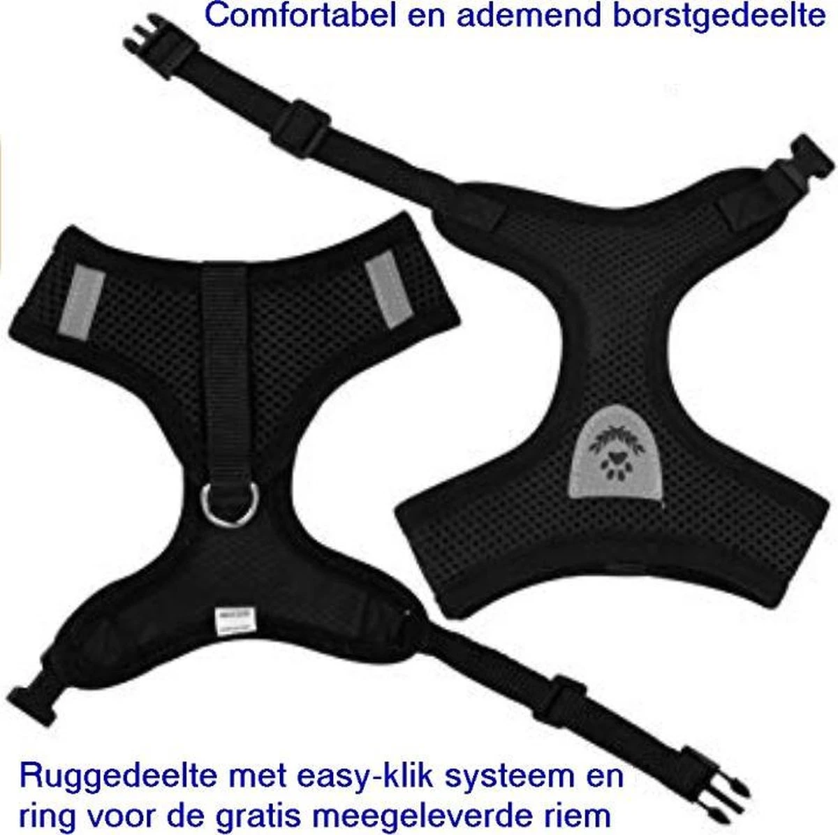 Luxyana Pets Hondentuig - M - 32-55cm - Harnas Voor Hond Of Grote Kat - Easy Step-in Hondenharnas - Inclusief Bijpassend Riempje - Zwart 5 Luxyana Pets Hondentuig - M - 32-55cm - Harnas Voor Hond Of Grote Kat - Easy Step-in Hondenharnas - Inclusief Bijpassend Riempje - Zwart - Afbeelding 3
