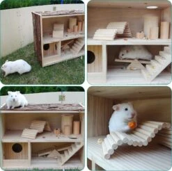 Navaris Houten Hamsterhuis - Speelhut Voor Hamsters, Kleine Knaagdieren, Gerbils, Muizen - Schuilplaats Op Twee Etages Voor Hamster, Cavia, Muis -Huisdier Verkoop 1200x1196 39