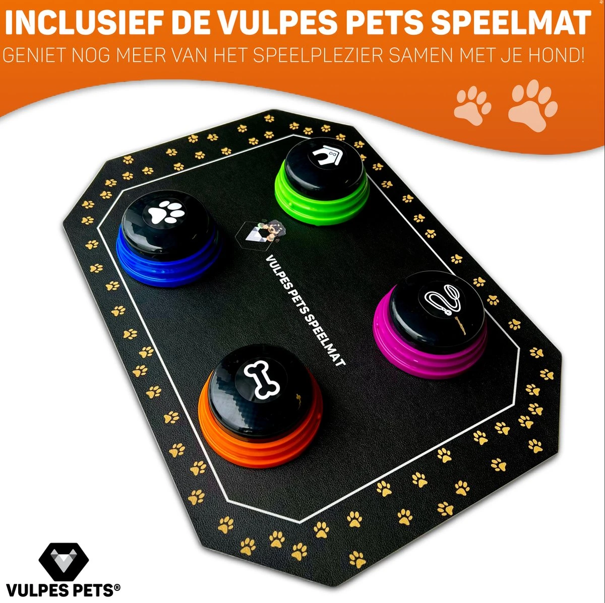 Vulpes Pets® PRO Praatknop Voor Honden Met Speelmat - Dogbuttons - Laat Uw Huisdier Spreken - Hondenspeelgoed - Honden Training - Inclusief E-Book En Speelmat 4 Vulpes Pets® PRO Praatknop Voor Honden Met Speelmat - Dogbuttons - Laat Uw Huisdier Spreken - Hondenspeelgoed - Honden Training - Inclusief E-Book En Speelmat - Afbeelding 2