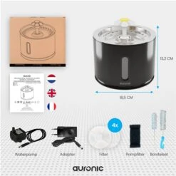 Auronic Drinkfontein - Katten En Honden - 2,4L - Dieren Drinkbak - Incl. 4 Filters En 2 Borstels - Zwart -Huisdier Verkoop 1200x1200 1030