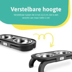 Moowi - In Hoogte Verstelbare Voerbak Voor Kat - Dubbele RVS Etensbak - Ook Voor Kleine Hond - Drinkbak - Ergonomisch - 350 ML - 14 CM - Zwart -Huisdier Verkoop 1200x1200 1036