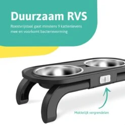 Moowi - In Hoogte Verstelbare Voerbak Voor Kat - Dubbele RVS Etensbak - Ook Voor Kleine Hond - Drinkbak - Ergonomisch - 350 ML - 14 CM - Zwart -Huisdier Verkoop 1200x1200 1038