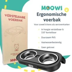 Moowi - In Hoogte Verstelbare Voerbak Voor Kat - Dubbele RVS Etensbak - Ook Voor Kleine Hond - Drinkbak - Ergonomisch - 350 ML - 14 CM - Zwart -Huisdier Verkoop 1200x1200 1041