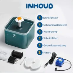 Pawwy® Drinkfontein Kat & Hond – Kattenfontein – Waterfontein Incl. 2 Filters En Schoonmaak Kit - 2 Liter - Groen -Huisdier Verkoop 1200x1200 1081