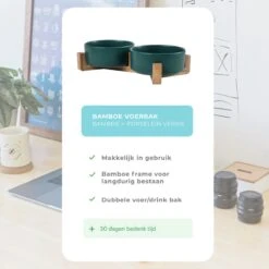 Homefy Voerbak Hond / Kat Met Standaard - Bamboe Standaard - 2 X 400 ML - Keramiek Groen -Huisdier Verkoop 1200x1200 1287