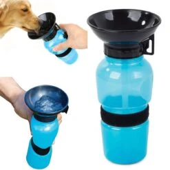 Merkloos Honden Drinkfles On The Go - Makkelijk Mee Te Nemen - Voor Op Reis Of Wandeling - 0.5L Blauw/zwart - Kado Tip !!