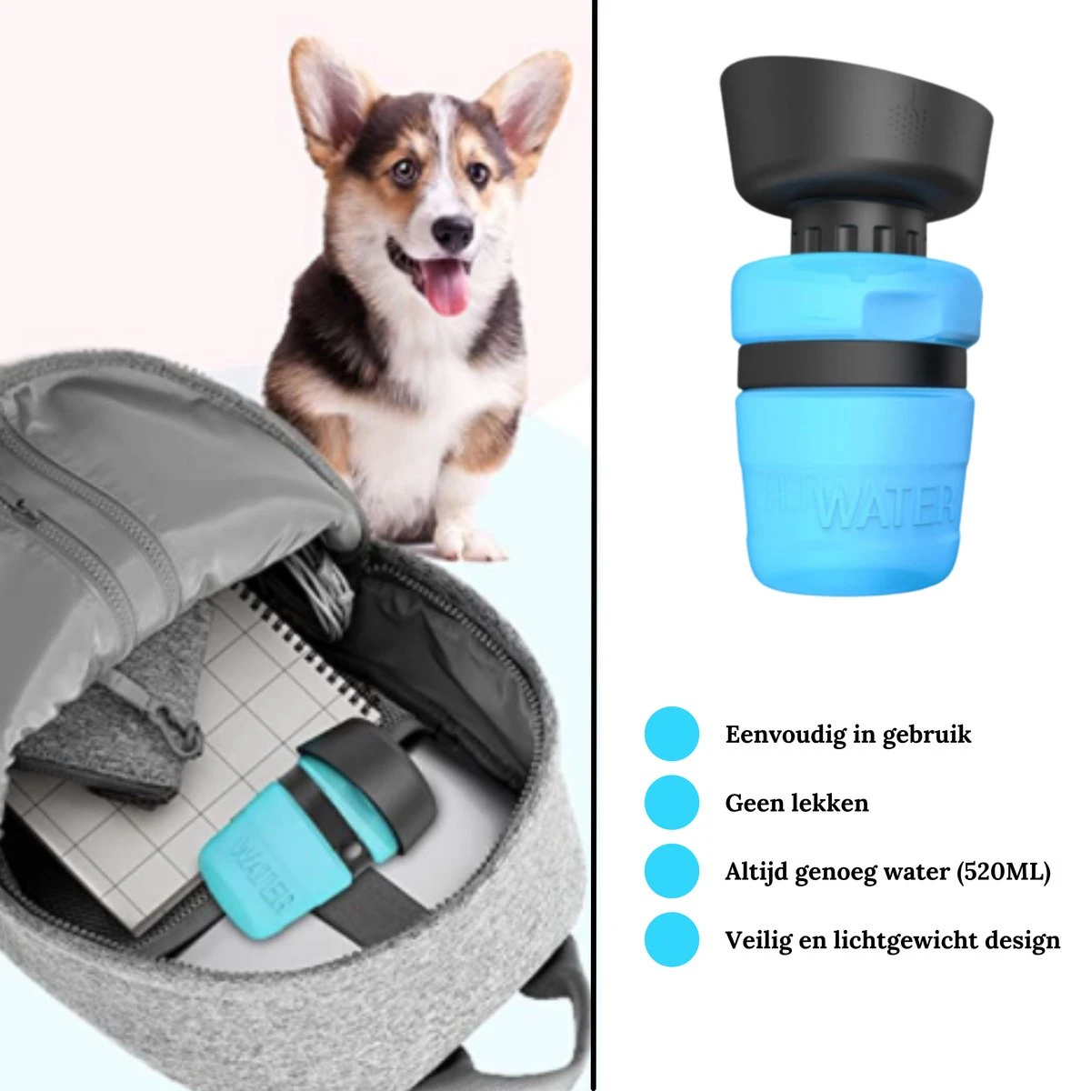 VEDIC® - Honden Drinkfles Blauw - Lekvrije Waterfles - Bidon - BPA Vrij - Voor Onderweg - 520ML 4 VEDIC® - Honden Drinkfles Blauw - Lekvrije Waterfles - Bidon - BPA Vrij - Voor Onderweg - 520ML - Afbeelding 2