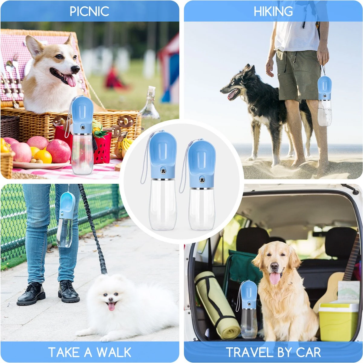 Nobleza 43B4B - Honden Waterfles - 380ml - Honden Bidon - Honden Drinkfles - Blauw 7 Nobleza 43B4B - Honden Waterfles - 380ml - Honden Bidon - Honden Drinkfles - Blauw - Afbeelding 5