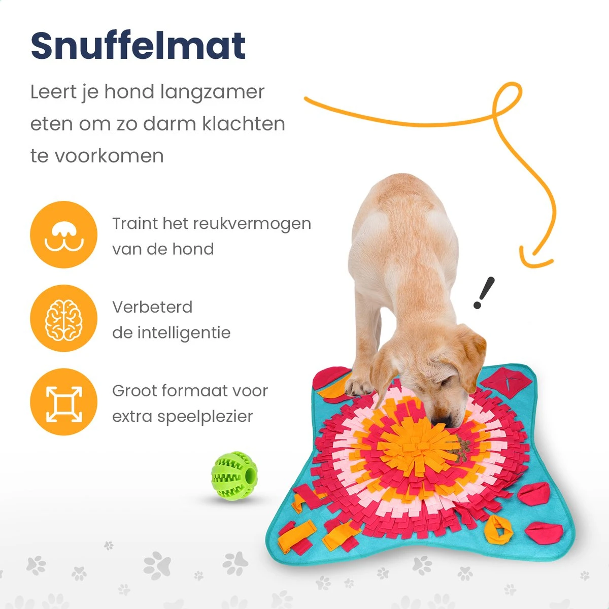 Snuffelmat 70x70cm Inclusief Rubberen Massage Bal & E-book - Speelmat Hond - Denkspel Hond - Puppy Speelgoed - Anti Schrok Mat - Honden Snoepjes - Cadeau Tip 4 Snuffelmat 70x70cm Inclusief Rubberen Massage Bal & E-book - Speelmat Hond - Denkspel Hond - Puppy Speelgoed - Anti Schrok Mat - Honden Snoepjes - Cadeau Tip - Afbeelding 2