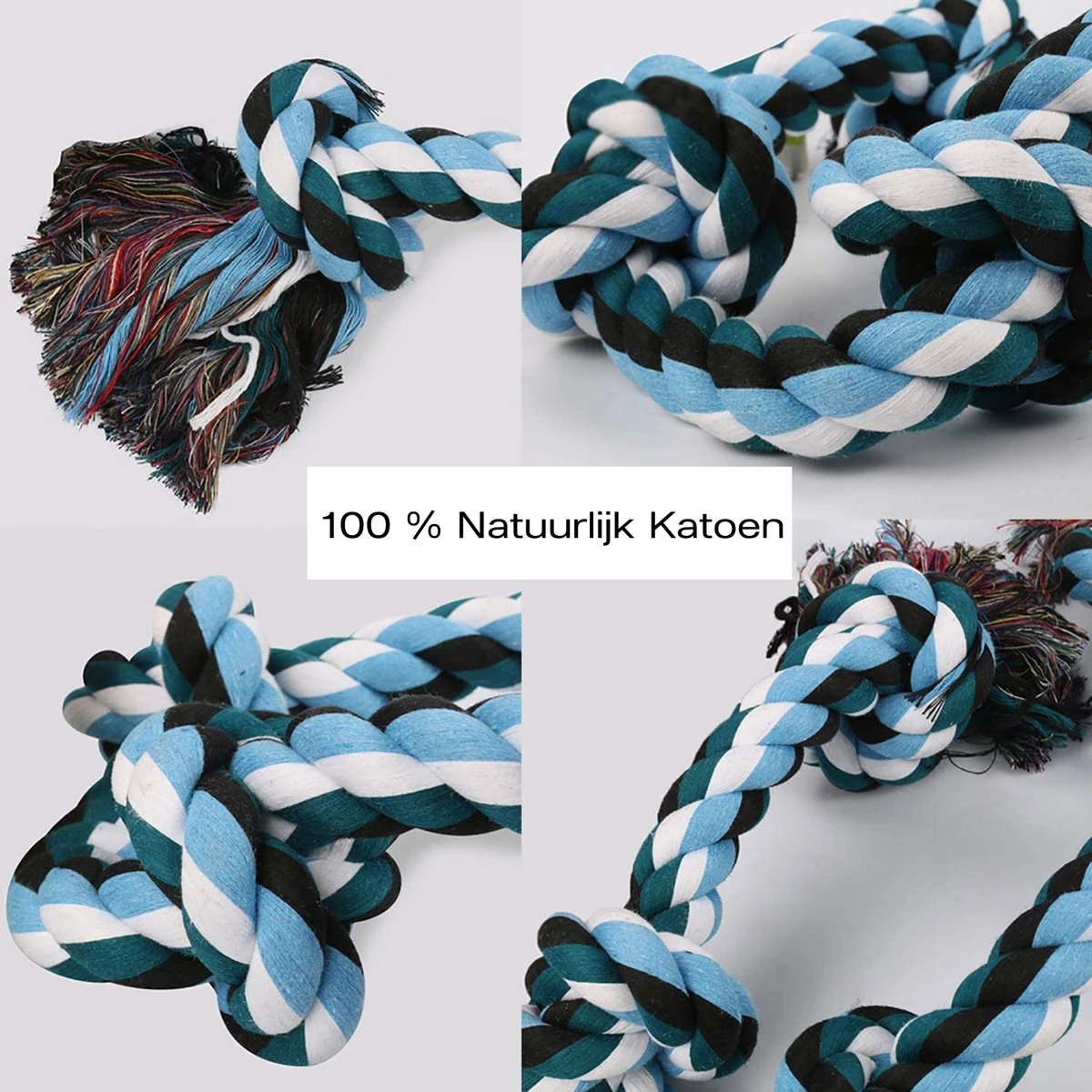 Viervoetjes - BigBoi - XXL - Honden Touw - 90cm - Honden Speelgoed - HondenSpeeltjes - Blauw/Wit/Zwart 4 Viervoetjes - BigBoi - XXL - Honden Touw - 90cm - Honden Speelgoed - HondenSpeeltjes - Blauw/Wit/Zwart - Afbeelding 2