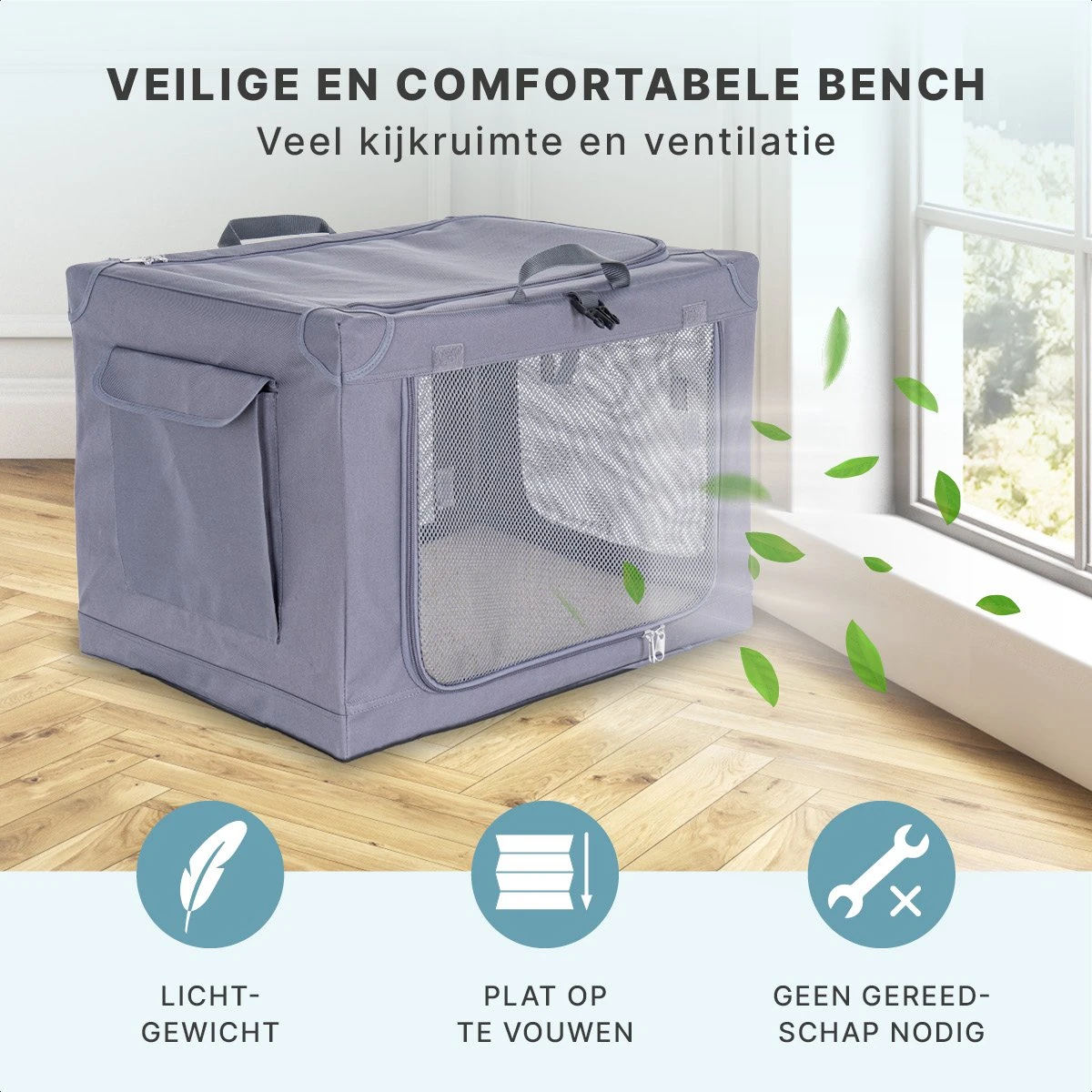 Hondenbench Opvouwbaar - Autobench Hond - Reisbench - Transportbox - Max Gewicht Hond 12 Kg - Grijs - 61x46x43 Cm 4 Hondenbench Opvouwbaar - Autobench Hond - Reisbench - Transportbox - Max Gewicht Hond 12 Kg - Grijs - 61x46x43 Cm - Afbeelding 2