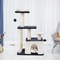 Merkloos MC Star Krabpaal 100cm Met Schraper Meerdere Platforms, Tweedeurs Kattengrotten, Speelgoedballen Met Bellen, Krabbed Natuurlijk Sisal Katten Spelletjes - Grijs&Beige, 100cm -Huisdier Verkoop 1200x1200 2351