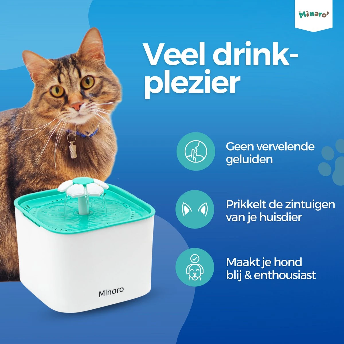 Minaro - Drinkfontein Kat - Drinkfontein Hond & Kat - Inclusief 4 Filters - Kattenfontein - Ultra Stil - Geruisloos - 2.5 Liter - Drinkbak Voor Dieren - Wit & Blauw 7 Minaro - Drinkfontein Kat - Drinkfontein Hond & Kat - Inclusief 4 Filters - Kattenfontein - Ultra Stil - Geruisloos - 2.5 Liter - Drinkbak Voor Dieren - Wit & Blauw - Afbeelding 5