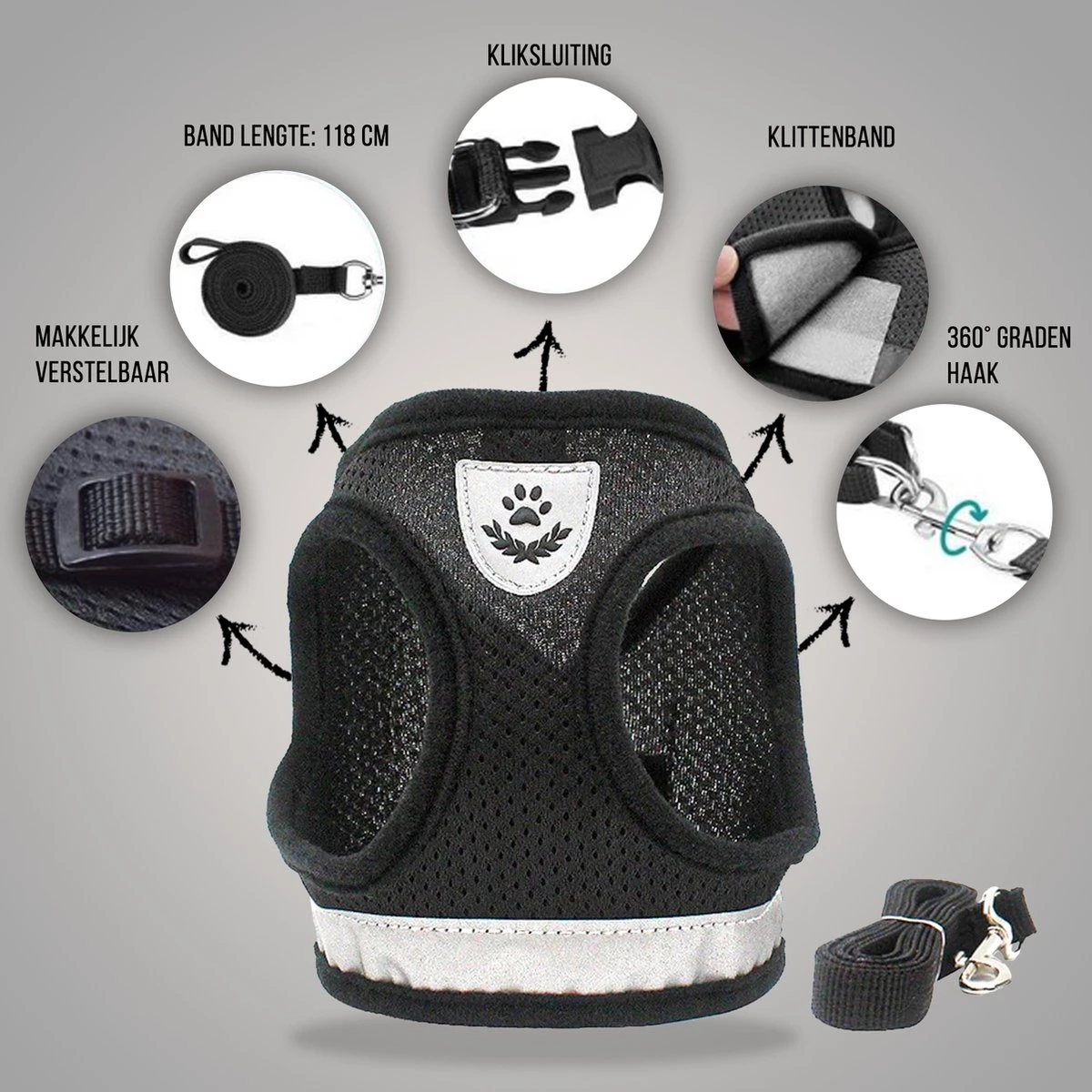 Ease Store Kattentuigje – Maat M – Met Looplijn – Kittentuigje – Dierentuigje – Hondentuigje – Reflecterend – Zwart 8 Ease Store Kattentuigje – Maat M – Met Looplijn – Kittentuigje – Dierentuigje – Hondentuigje – Reflecterend – Zwart - Afbeelding 6