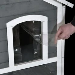 PawHut Kattenhuis Voor Buiten Kattenhut Met 2 Verdiepingen Kattenvilla, Asfaltdak, Massief Hout Grijs D30-236 -Huisdier Verkoop 1200x1200 2991