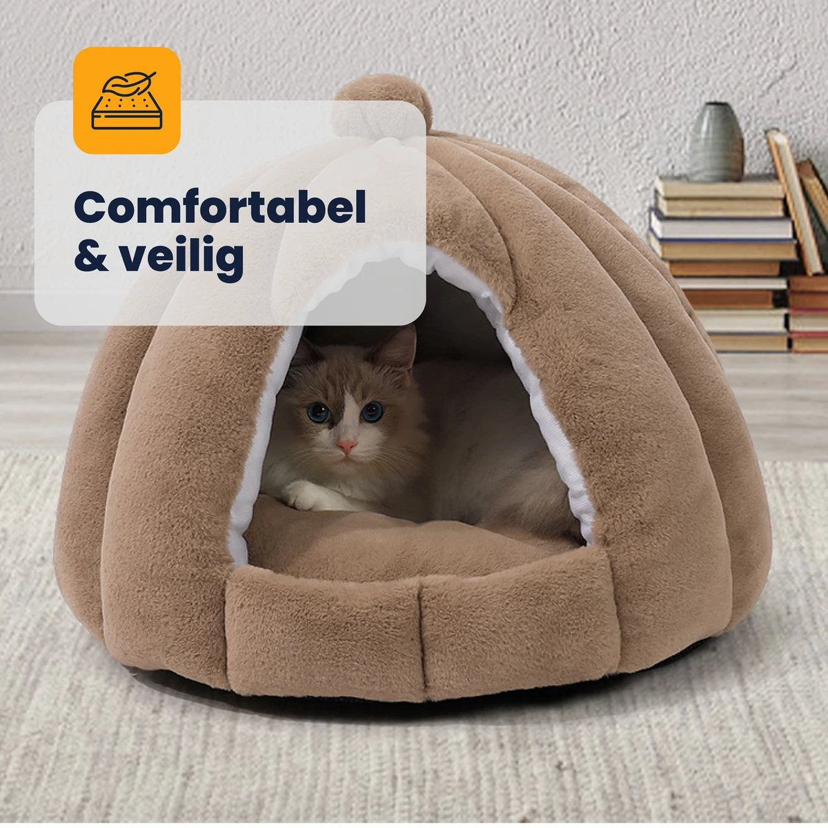 MIRO Katten Huis - Kattenhuizen - Kattenhok - Kattenmand - Dierenhuis - Extra Zacht - Bruin 4 MIRO Katten Huis - Kattenhuizen - Kattenhok - Kattenmand - Dierenhuis - Extra Zacht - Bruin - Afbeelding 2